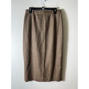 Theo Miles Brown Wool Houndstooth Suit Midi Skirt size 14